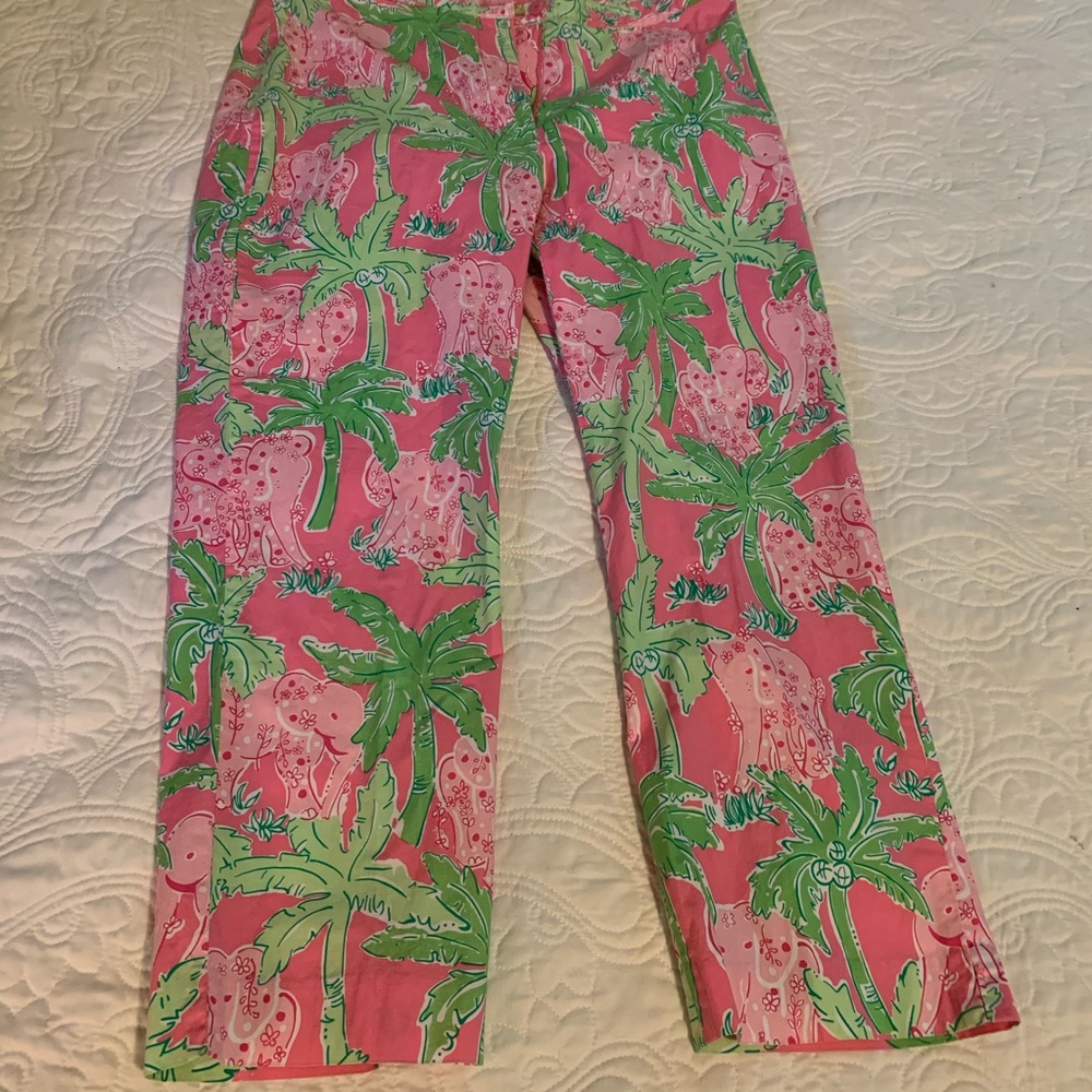 Lilly Pulitzer Pink Elephant Palm Trees Crop Pants